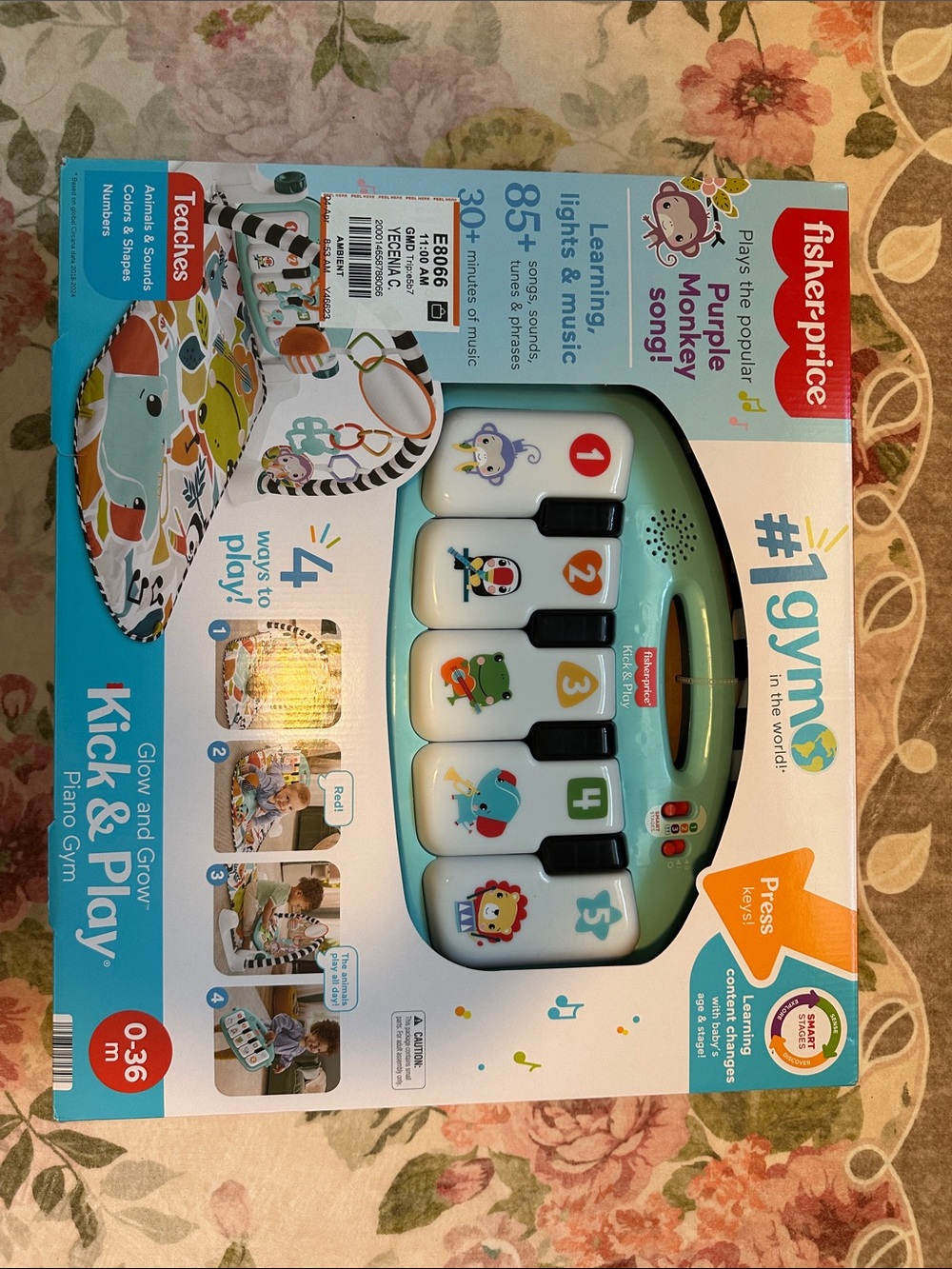 Fisher-Price Kick & Play Piano Gym Toy — Teal, White, Black